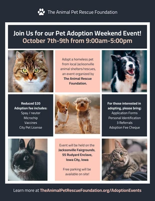 premium  Template: Folheto de evento de adoção de animais de estimação sem fins lucrativos