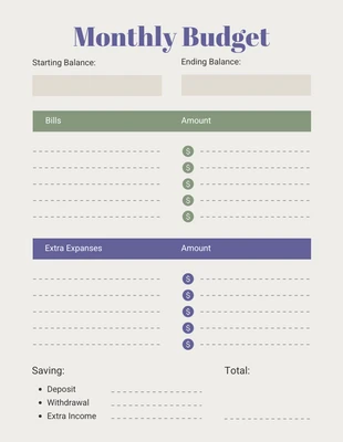 Free  Template: Plano de orçamento mensal creme