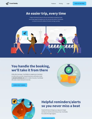 business  Template: Page d'atterrissage pour l'application mobile de voyage