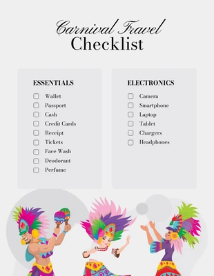 Free interactive Template: Liste de contrôle pour le carnaval noir et gris