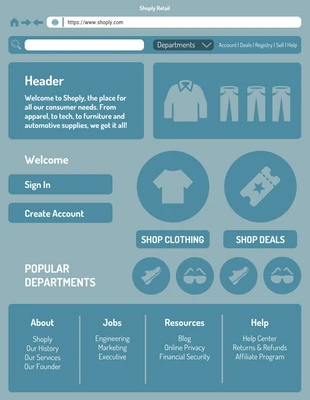 business  Template: Blue Detailed Retail Wireframe (en anglais)