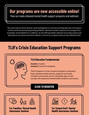 premium accessible Template: Bulletin d'information électronique sur les programmes de soutien aux organisations à but non lucratif en cas de crise