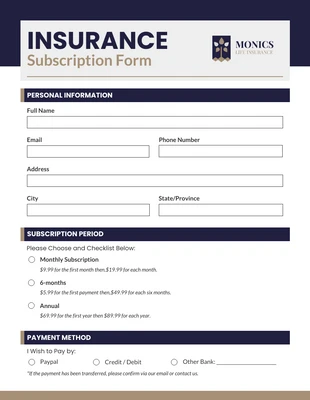 business  Template: Formulaire d'abonnement simple bleu marine et beige