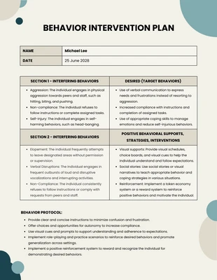 Free  Template: Plano de Intervenção Comportamental Limpo Bege e Verde