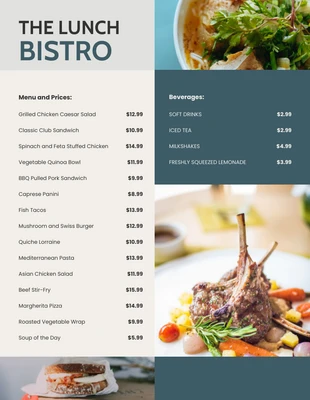 Free  Template: Menu déjeuner moderne simple beige et vert foncé