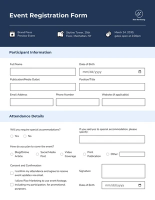 business interactive Template: Formulaires d'inscription à un événement minimaliste de la Marine