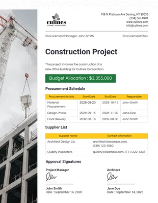 premium  Template: Weiße und gelbe Beschaffungspläne für Bauprojekte