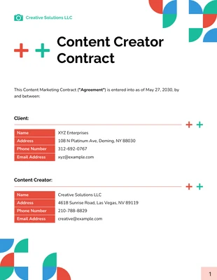 business  Template: Modèle de contrat de créateur de contenu