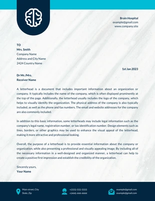 Free  Template: Blanco y azul Elegante plantilla moderna con membrete de hospital