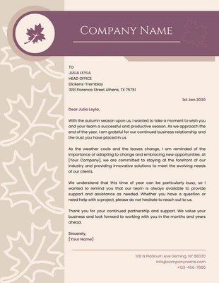 Free  Template: Beige y morado oscuro Membrete otoñal clásico de empresa
