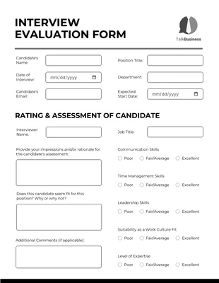 Free interactive Template: Formulaire d'entretien simple et propre
