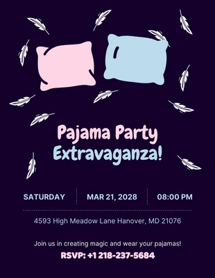 Free  Template: Invitation à une soirée pyjama bleu rose