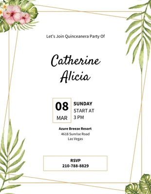 Free  Template: Invitación de fiesta de quince años minimalista, negra, amarilla y floral