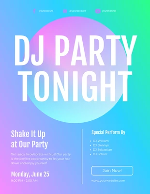 Free  Template: Bunte dj nacht party Plakat Vorlage
