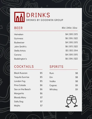 Free  Template: Menu del caffè della bevanda del modello moderno nero