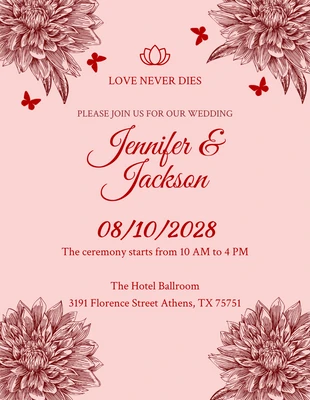 Free  Template: Invitación clásica rosada de la mariposa de la boda