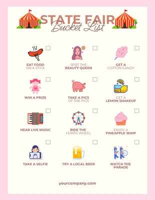 Free  Template: Liste de contrôle de la foire d'État rose pastel et rose crème