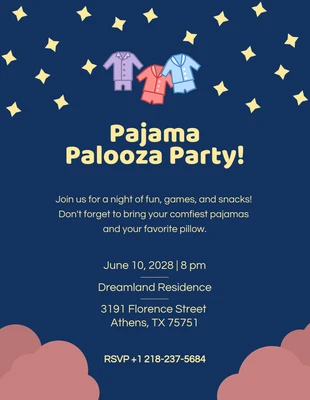 Free  Template: Invitation à la fête du pyjama de la marine jaune rouge