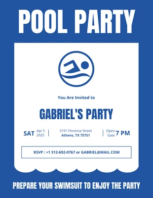 Free  Template: Invitación azul sencilla Pool Party