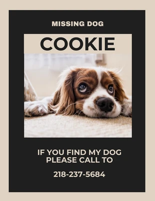 Free  Template: Volantino minimalista crema e nero per cani scomparsi