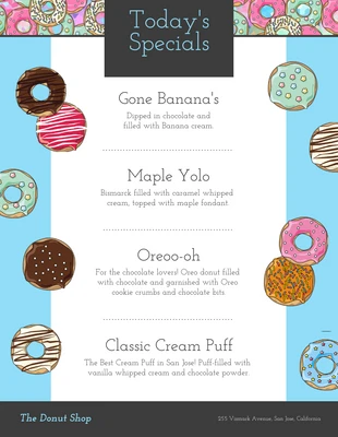premium  Template: Menú de postres de donas