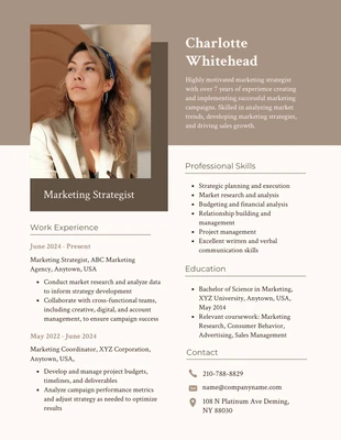 Free  Template: Neutral Brown Minimalista Marketing Strategist Resume