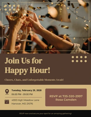 Free  Template: Convite Simples Preto E Marrom Happy Hour