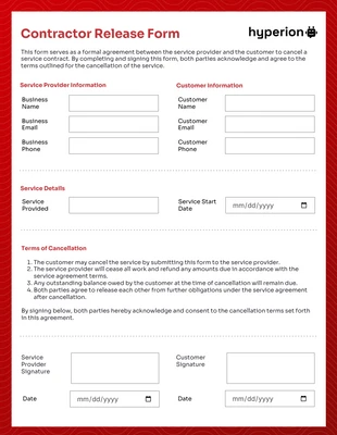 premium  Template: Einfache rote Auftragnehmerformulare