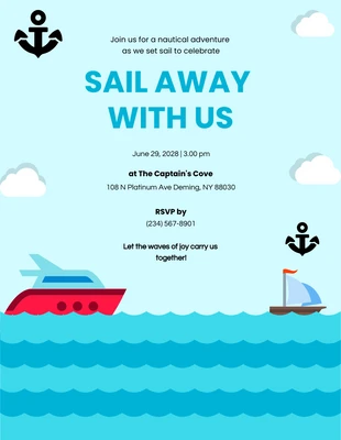 Free  Template: Invitación Náutica limpia minimalista simple del mar azul