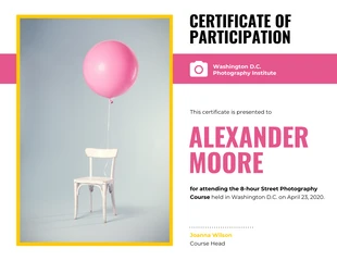 Free  Template: Certificat de participation à la photographie