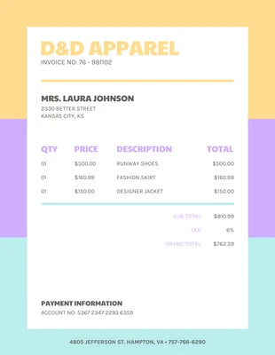 Free  Template: Factura a rayas pastel