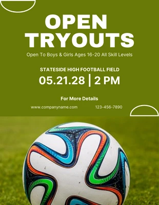 Free  Template: Póster De Fútbol De Pruebas Abiertas Con Foto Simple Verde