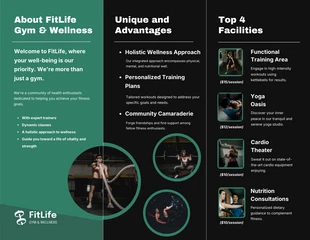 Green and Black Modern Fitness Trifold Brochure - page 2