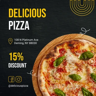 Free  Template: Nero e giallo texture classica Delicious Pizza Instagram Banner