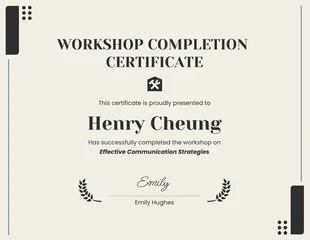 business  Template: Certificat d'atelier minimaliste beige et noir