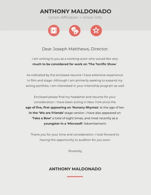 Free  Template: Lettre de motivation pour le métier d'acteur créatif