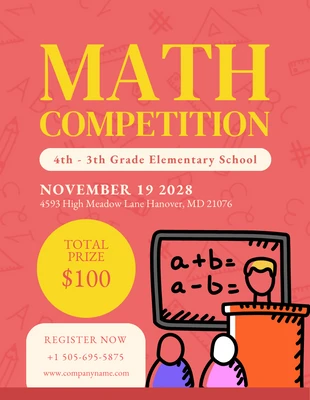 Free  Template: Rosa und gelbes einfaches Illustrationsmuster-Mathe-Wettbewerbsplakat