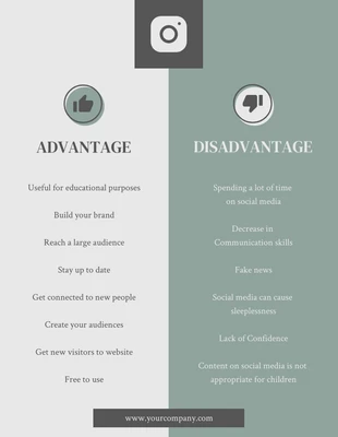 Free  Template: Diagramme en T des médias sociaux gris et vert moderne, propre et minimaliste