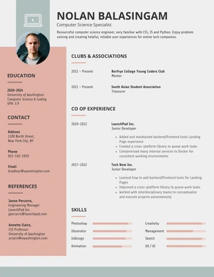 Free  Template: Currículum simple de estudiante universitario