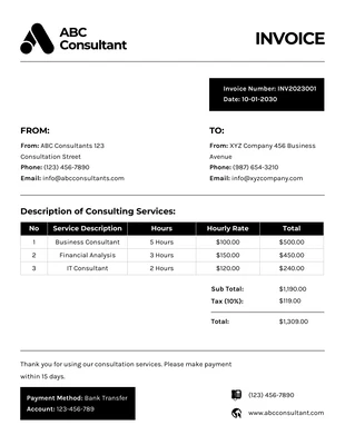 business  Template: Fatura de consulta minimalista em preto e branco