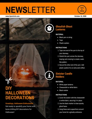 Free  Template: Boletim informativo de decorações de Halloween DIY