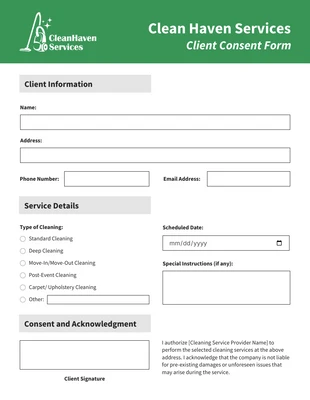 Free interactive Template: Einfaches, modernes Einverständnisformular in Waldgrün