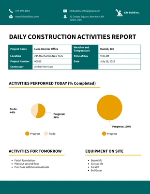 Free  Template: Plantilla de informe diario de construcción