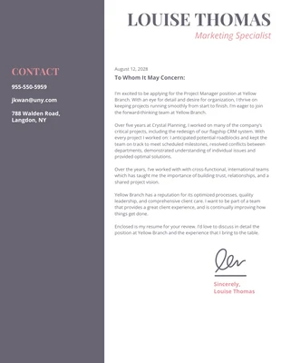 premium  Template: Carta de presentación de estudiante universitario de marketing ligero