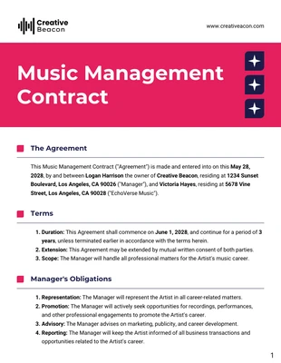 Free  Template: Modello di contratto per la gestione della musica