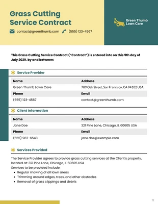 Free  Template: Modelo de contrato de corte de grama