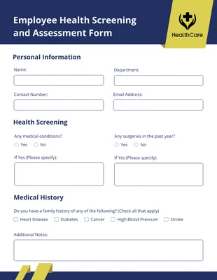 business accessible Template: Formulaires de santé simples bleus et jaunes