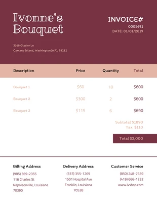 business  Template: فاتورة محل بيع الزهور