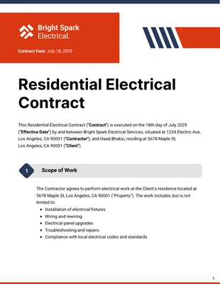 Free  Template: Modèle de contrat d'électricité résidentiel