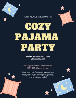 Free  Template: Invitation à une soirée pyjama bleu foncé et orange